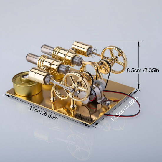 enjomor 4 cylinder hot air stirling engine generator with bulb & voltmeter