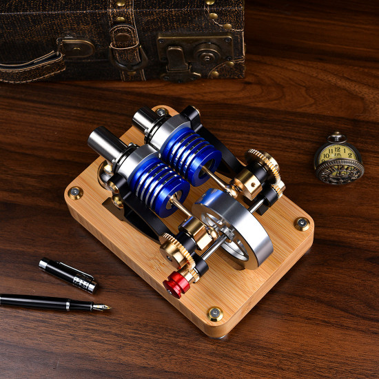 enjomor alpha type stirling engine twin-cylinder twin-piston ec engine model