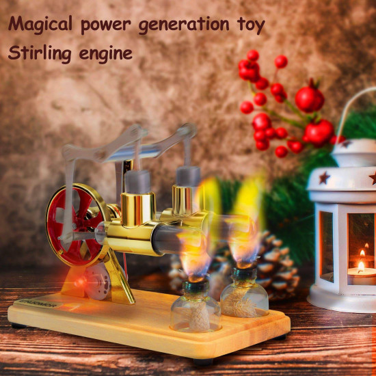 enjomor balance two cylinder stirling engine with led light bulb