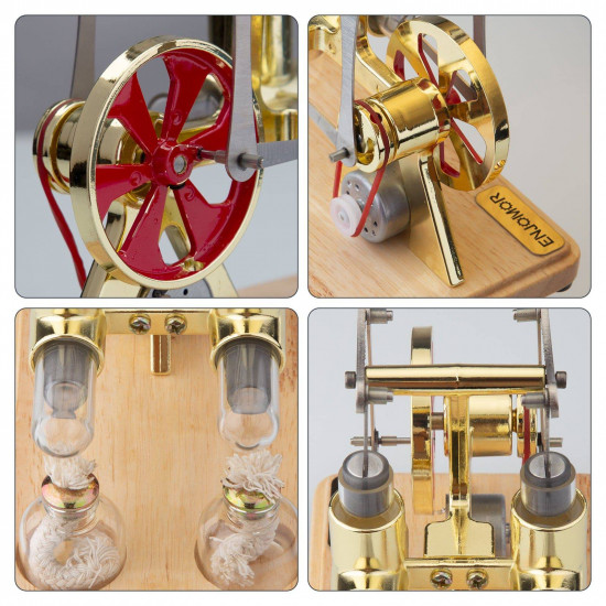 enjomor balance two cylinder stirling engine with led light bulb