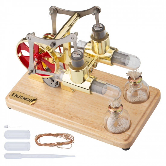 enjomor balance two cylinder stirling engine with led light bulb