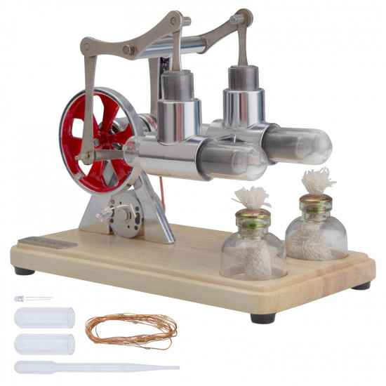 enjomor balance two cylinder stirling engine with led light bulb