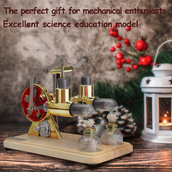 enjomor balance two cylinder stirling engine with led light bulb