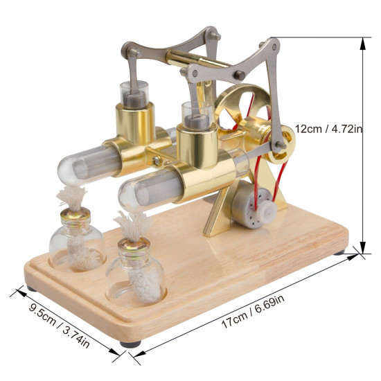 enjomor balance two cylinder stirling engine with led light bulb