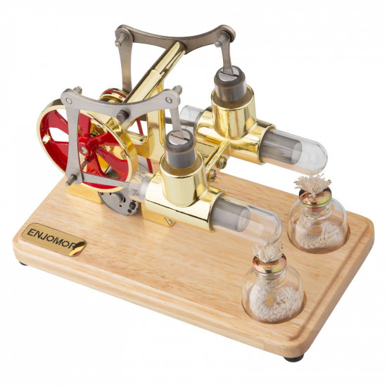 enjomor balance two cylinder stirling engine with led light bulb