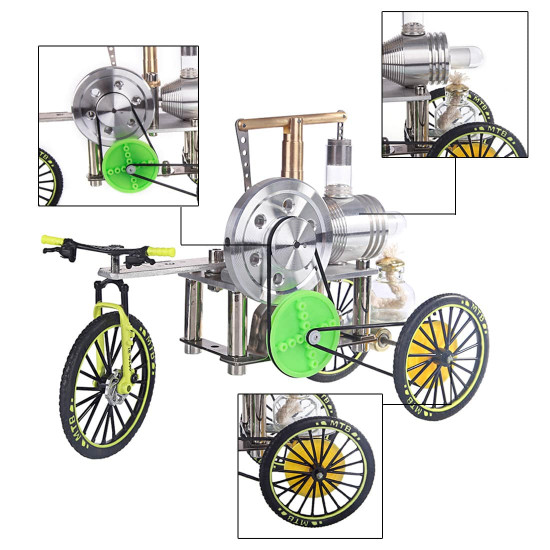 enjomor stirling engine powered tricycle model running trike rider toy