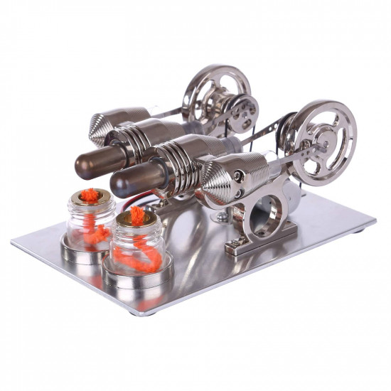 hot air 2 cylinders stirling engine model with voltage digital display meter led bulb sterling generator