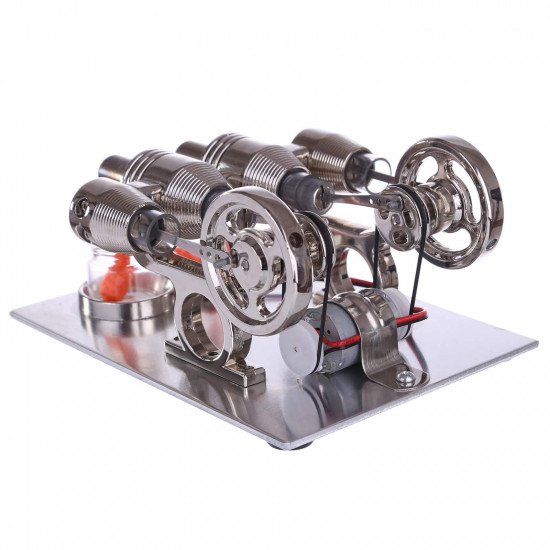 hot air 2 cylinders stirling engine model with voltage digital display meter led bulb sterling generator