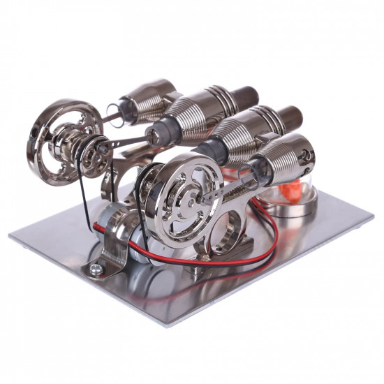 hot air 2 cylinders stirling engine model with voltage digital display meter led bulb sterling generator