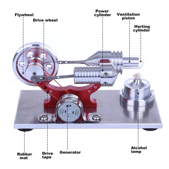 hot air stirling engine colourful led single flywheel education toy electricity power generator