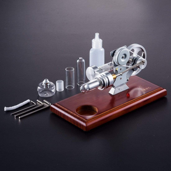 hot air stirling engine kit education toy with brown solid wood baseplate