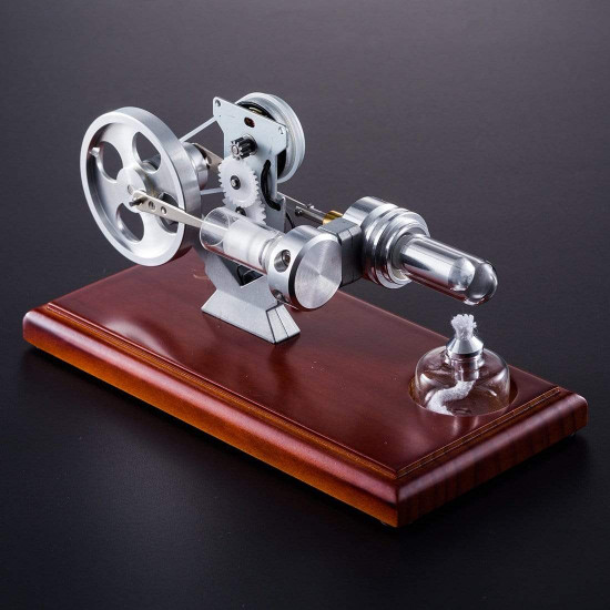 hot air stirling engine kit education toy with brown solid wood baseplate