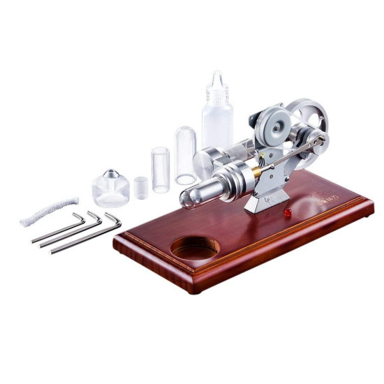 hot air stirling engine kit education toy with brown solid wood baseplate