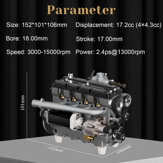 howin l4-172 17.2cc sohc inline 4 cylinder four stroke 15000 rpm nitro rc engine