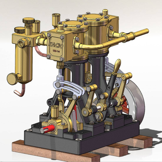 kacio ls2-14 two cylinders reciprocating retro twin steam engine model for 80cm+ boat ship (without boiler)