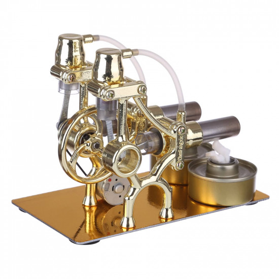 l-type golden twp cylinders stirling engine generator model with led diode and bulb science experiment toy