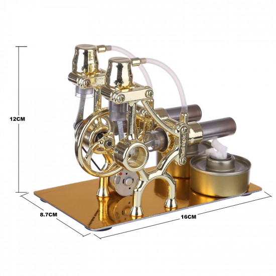 l-type golden twp cylinders stirling engine generator model with led diode and bulb science experiment toy