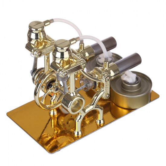 l-type golden twp cylinders stirling engine generator model with led diode and bulb science experiment toy