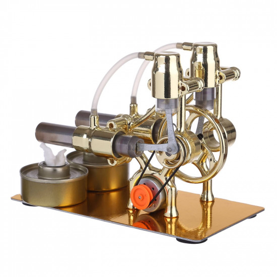 l-type golden twp cylinders stirling engine generator model with led diode and bulb science experiment toy