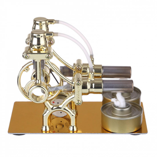 l-type golden twp cylinders stirling engine generator model with led diode and bulb science experiment toy