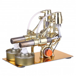 l-type golden twp cylinders stirling engine generator model with led diode and bulb science experiment toy