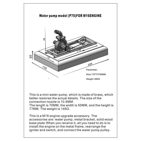 m16 wooden base with water pump upgrade kit for m16c mini vertical gasoline engine