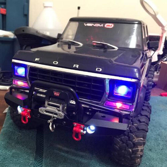 metal front bumper with 2 led lights remote control electric winch for 1/10 traxxas trx-4 scx10ii 90046