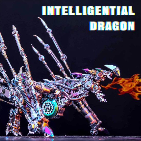 punk style dragon model with skeleton wings 3d diy metal model kits 1390+pcs