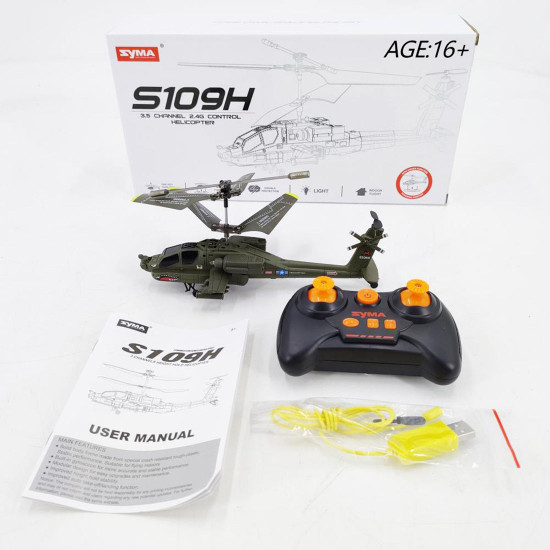 s109h  2.4g rc 3ch apache rc helicopter dual-prop gyro stabilized airplane model with bright night navigation lights -rtf version