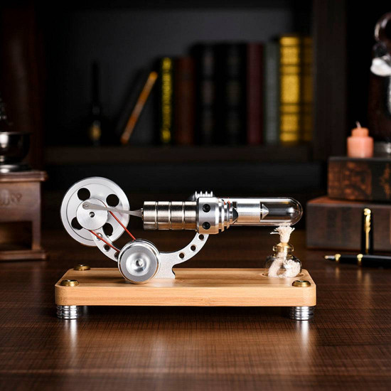 γ-shape led lights stirling engine model with wooden base science experiment teaching gift