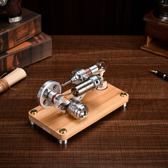 γ-shape led lights stirling engine model with wooden base science experiment teaching gift