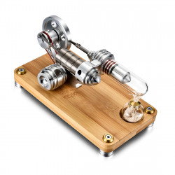 γ-shape led lights stirling engine model with wooden base science experiment teaching gift