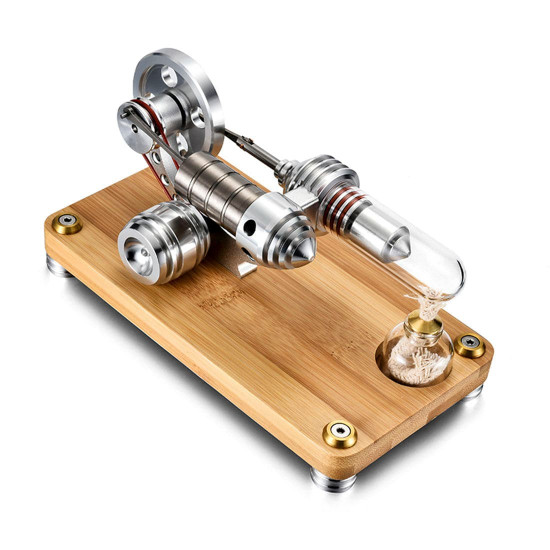 γ-shape led lights stirling engine model with wooden base science experiment teaching gift