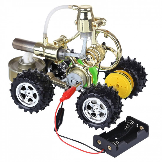 single cylinder hot air stirling engine powered electric car with led light