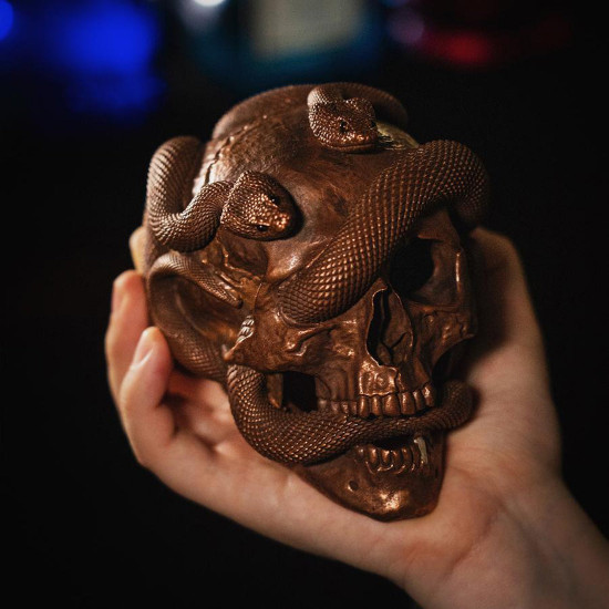 skull & snake statue