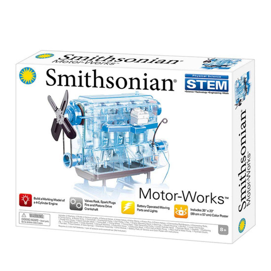 smithsonian diy l4 4 cylinder inline 4 car engine assembly model kit stem science toy blue