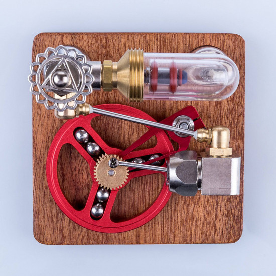 speed-controlled single cylinder stirling engine with regulator free piston external combustion engine - red