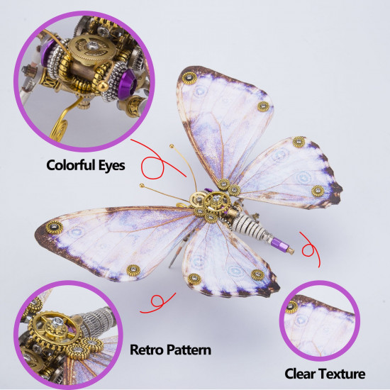 steampunk 3d butterfly model metal puzzle diy assembly kit for kids, teens and adults (150pcs+)