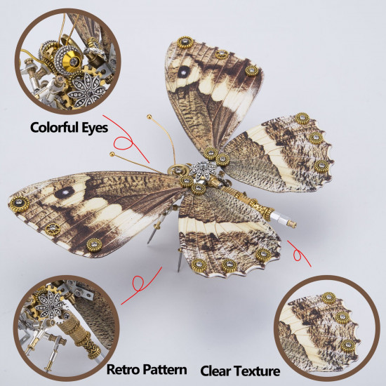 steampunk 3d butterfly model metal puzzle diy assembly kit for kids, teens and adults (150pcs+)