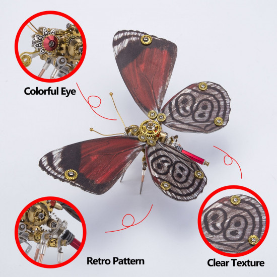 steampunk 3d butterfly model metal puzzle diy assembly kit for kids, teens and adults (150pcs+)