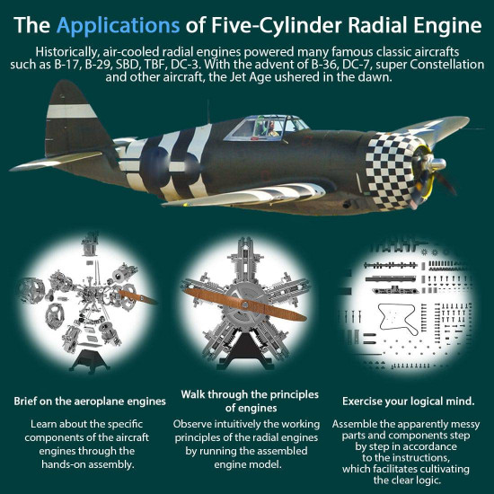 teching diy 5 cylinder electric mechanical aircraft radial engine model kits that runs 250+pcs for sake