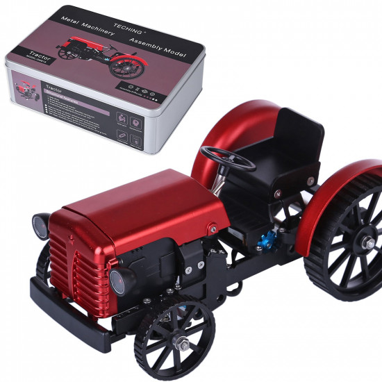 teching mini app rc tractor  metal romote control model tractor in red diy assembly kit educational toy gifts collection - enginediy