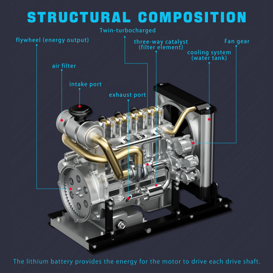 teching workable small mini horizontal shaft diesel engine metal model kits diy ohv 4-cylinder engine