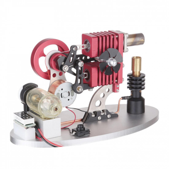 α type double cylinder butane stirling engine led generator model with double piston rocker arm linkage