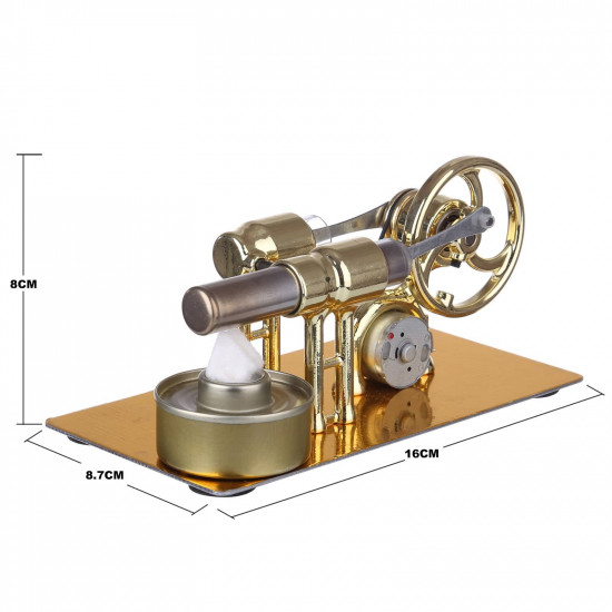 γ-type golden single cylinder sterling engine generator stirling model with led diode and bulb science experiment educational toy