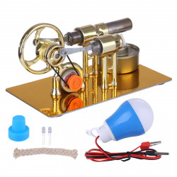 γ-type golden single cylinder sterling engine generator stirling model with led diode and bulb science experiment educational toy