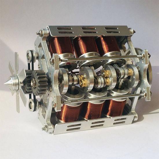 v6 electromagnetic motor engine model with hexagon fan for 1/10 model car teaching demonstration